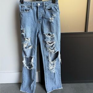 Vanilla Star Light Blue Distressed Baggy Denim Jeans